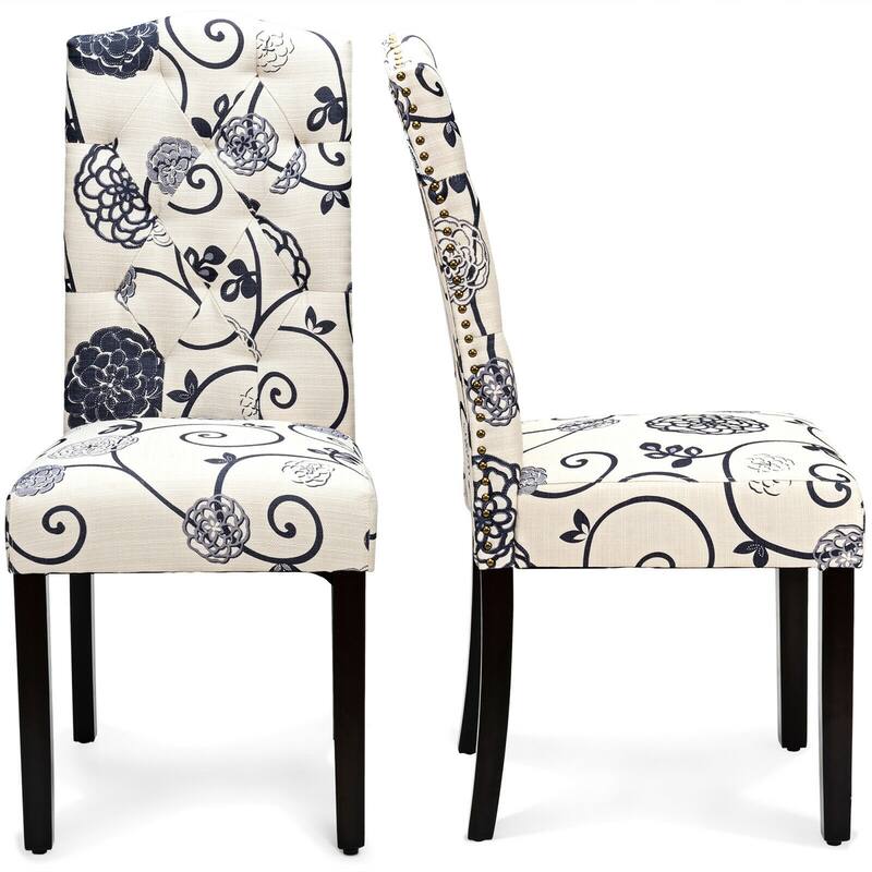 Gymax Set of 2 Tufted Dining Chair Upholstered Nailhead Trim Rubber - See Details