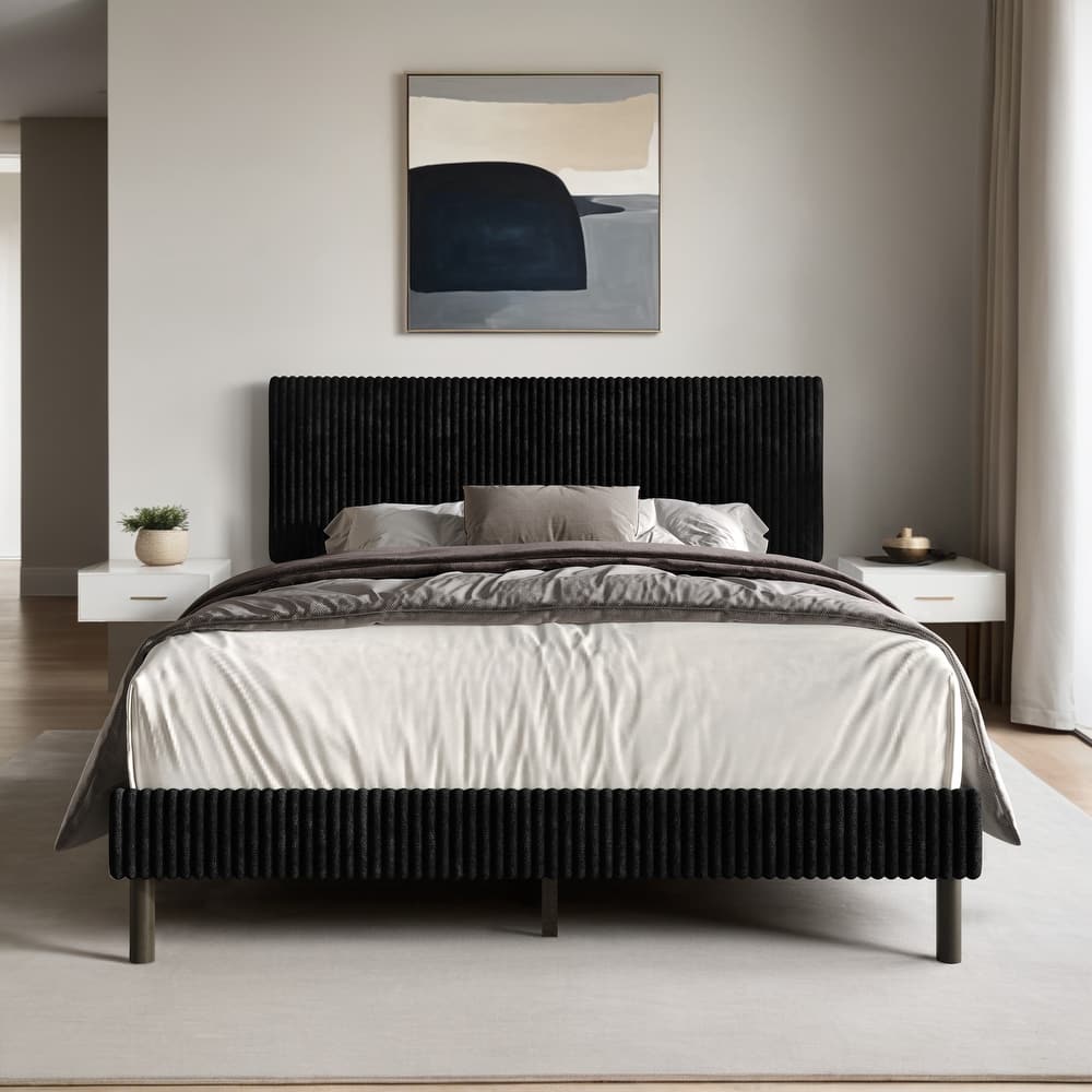 Clayfell Osceola Luxurious Corduroy Upholstered Panel Bed