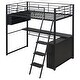 preview thumbnail 16 of 22, Twin/Full Size Loft Bed with LED Light and Bulit-in Desk, Metal Gaming Loft Bedframe with 4 Storage Shelves and Ladder