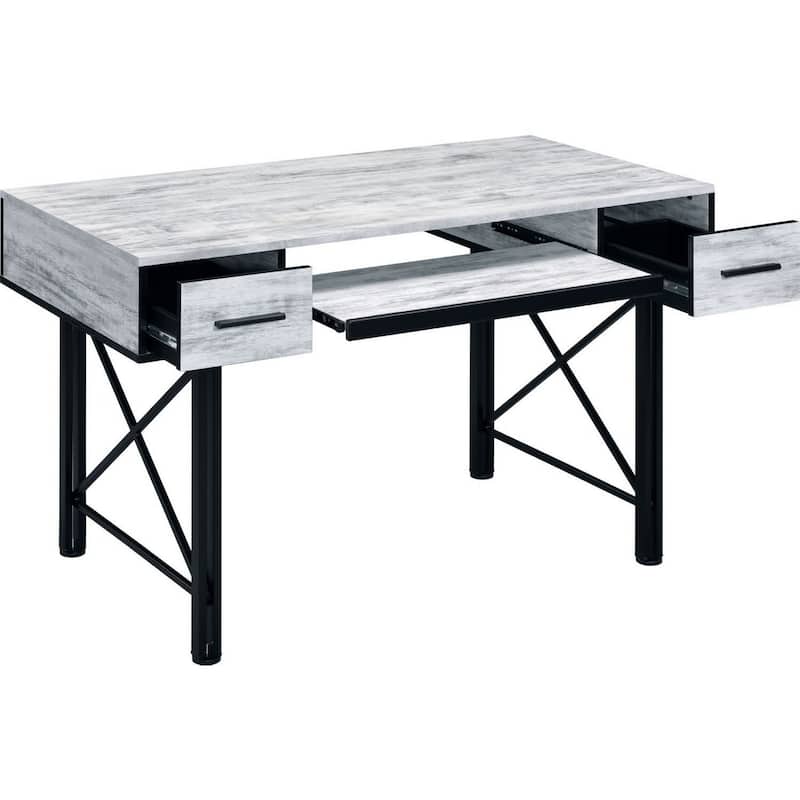 Computer Desk with 2 Drawers and Keyboard Tray, Gray and Black