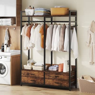Freestanding Closet Organizer for Hanging Clothes, Heavy Duty Wardrobe Closet Clothing Rack with Drawers