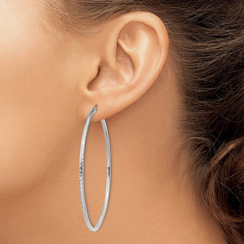 Curata 10k White Gold 2mm Textured Round Tube Hoop Earrings - 13mm - 60mm - 45mm