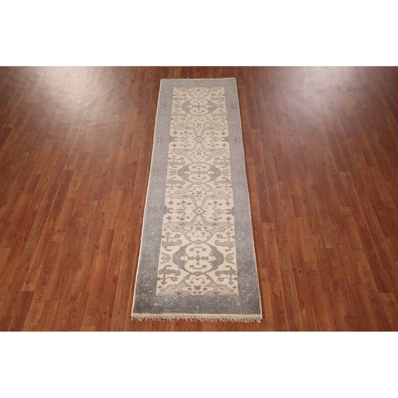 Earth Tone Oushak Oriental Runner Rug Handmade Wool Carpet - 2'7"x 7'11"
