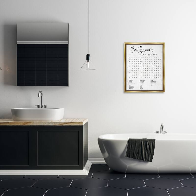 Stupell Bathroom Word Search Fun Family Word Design Floater Frame - Black