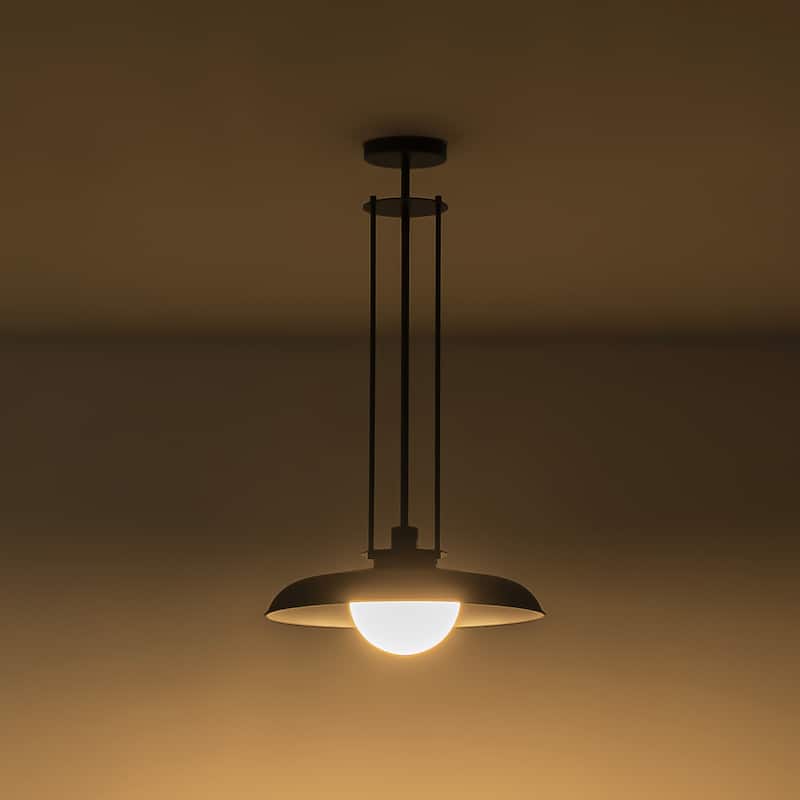 1-Light Modern Industrial Black Dome Pendant Island Light with Frosted Opal Glass Globe Shade