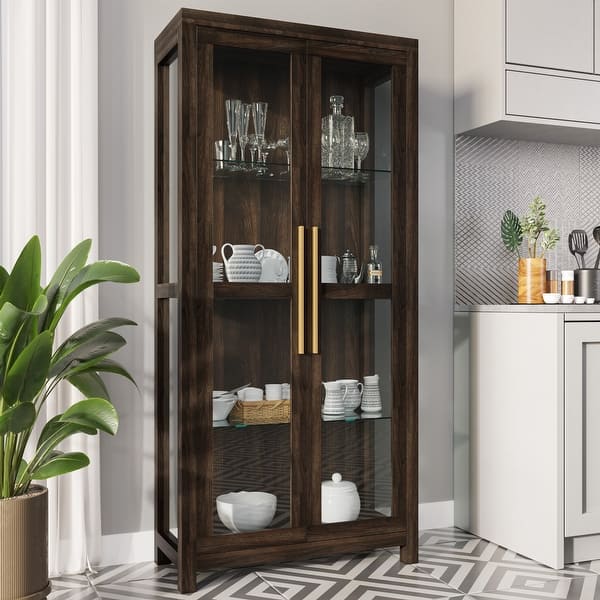 BELLEZE Avalon Curio with Tempered Glass Doors Bed Bath