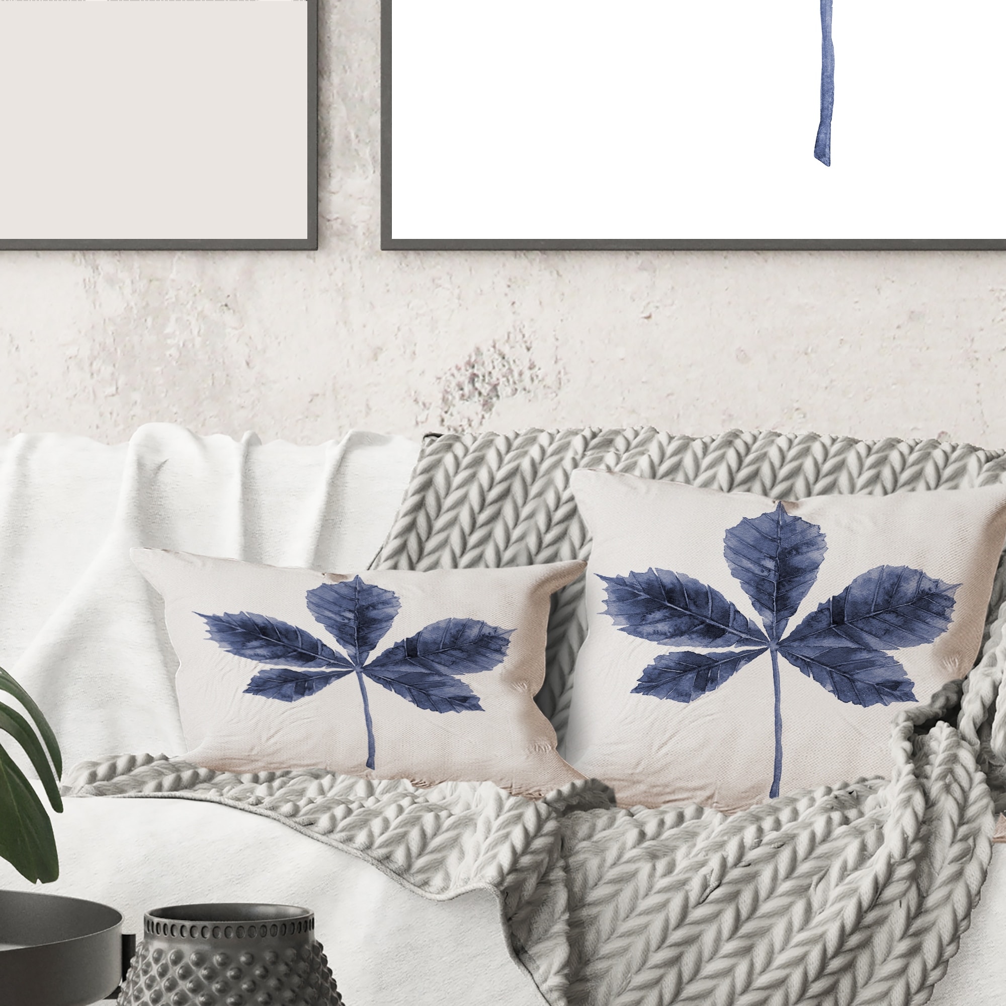 navy print throw pillows