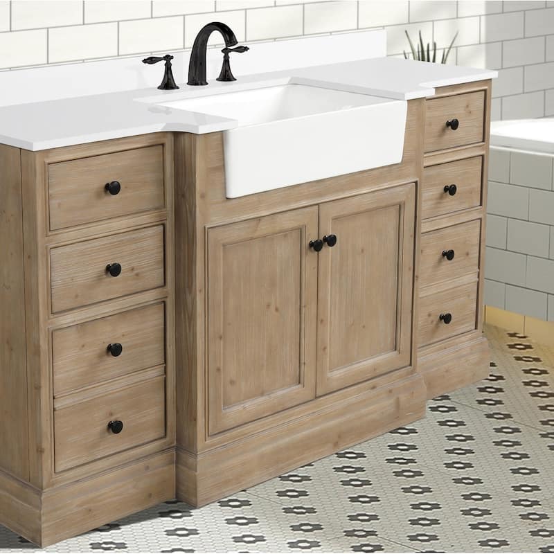 Ari Bath, Kelly 60" Bathroom Vanity, Weathered Fir Finish, White Engineered Stone - 60