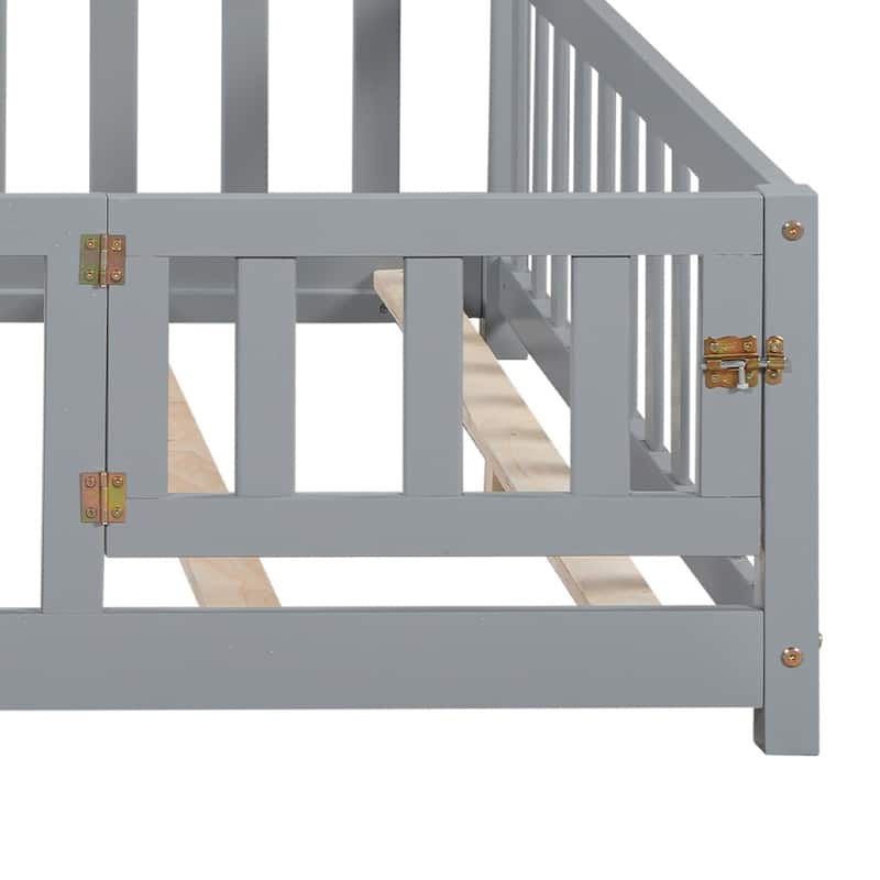 Grey Full Size Plywood Montessori Floor Bed with Bookcases
