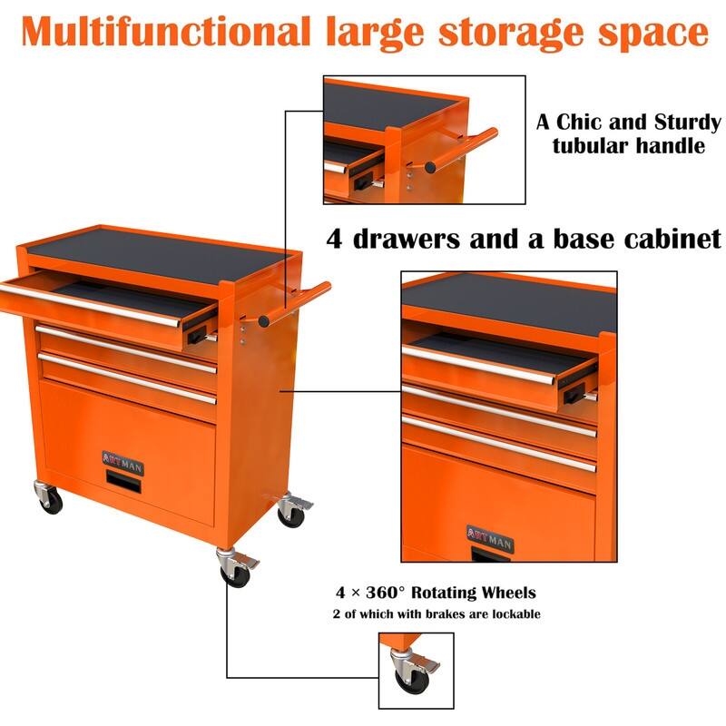 4-Drawer Rolling Tool Cart Storage Tool Box Cabinet Locked Organizer