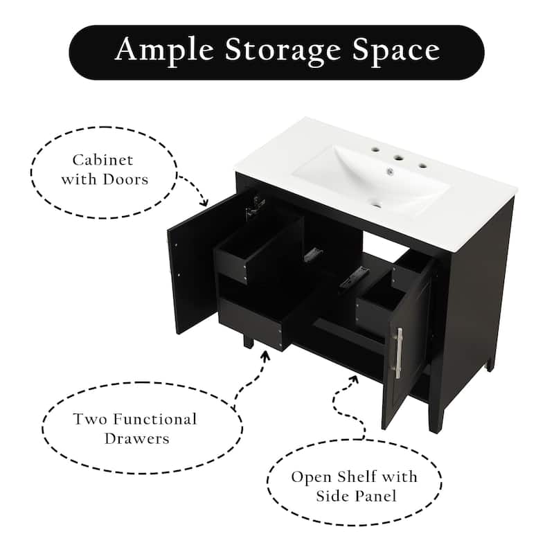 36 inch Freestanding Bathroom Vanity Set in Black with Integrated Ceramic Sink