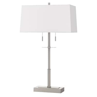 Metal Table Lamp with Stalk Support and Pull Chain Switch, Silver