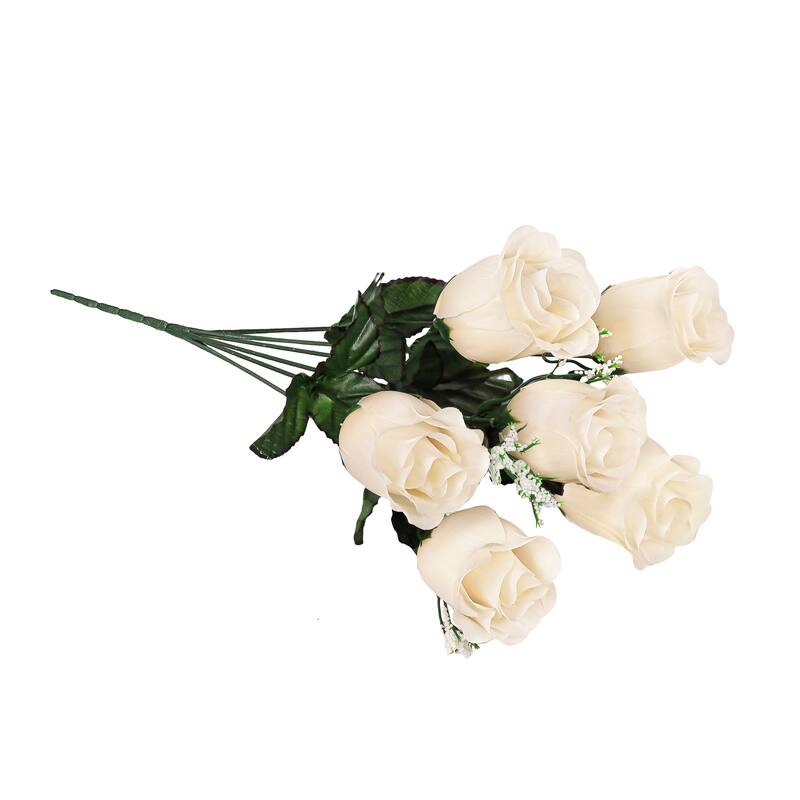 Set of 12 Ivory Artificial Rose Bud Flower Stem Bush Bouquet 14in - 14" L x 6" W x 6" DP