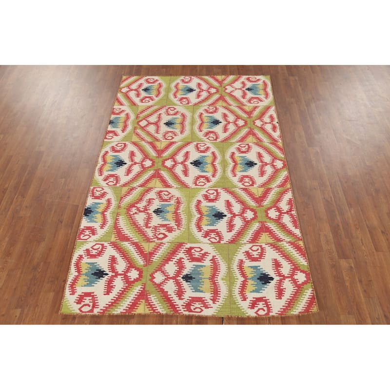 Flat Weave Pile Kilim Reversible Area Rug Hand-Knotted Wool Carpet - 4'10"x 7'10"