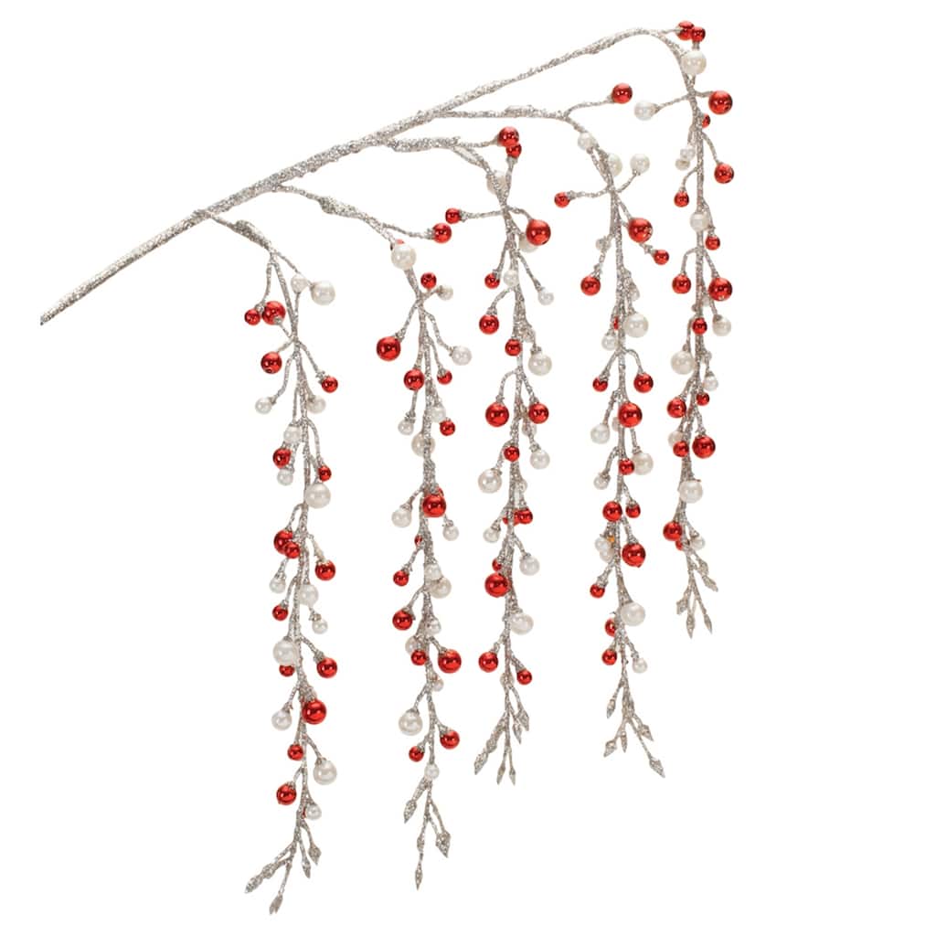 Glittered Hanging Berry Artificial Christmas Sprays - 26" - Silver - Set of 2