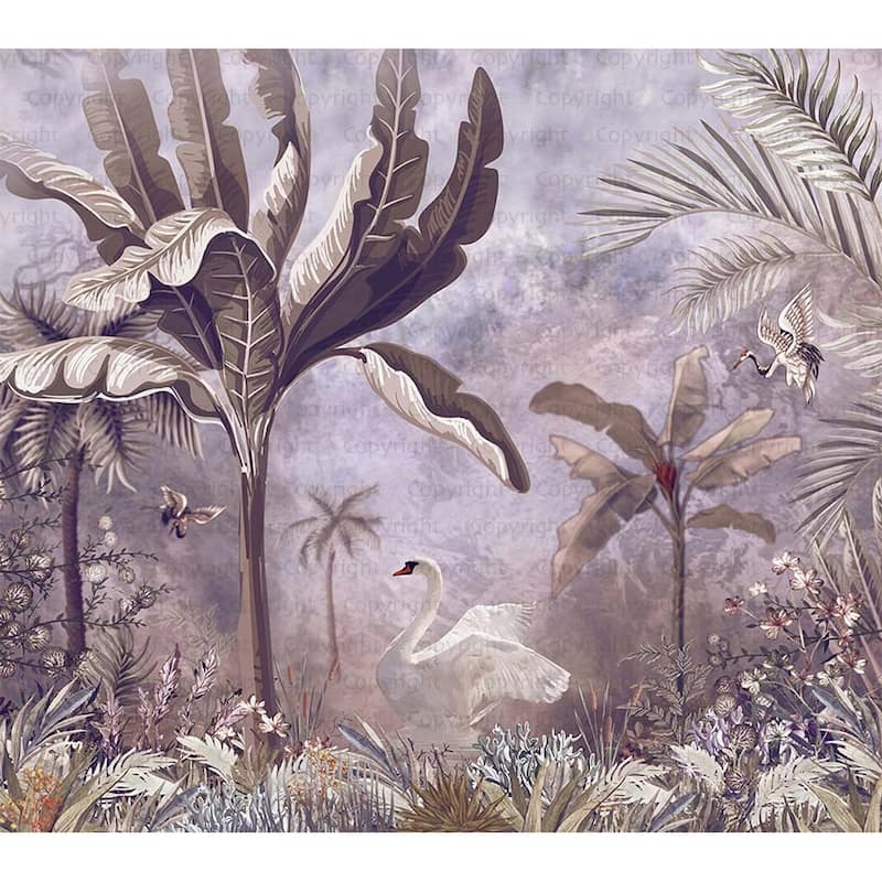 Swan and Palm Scenic Wallpaper Mural