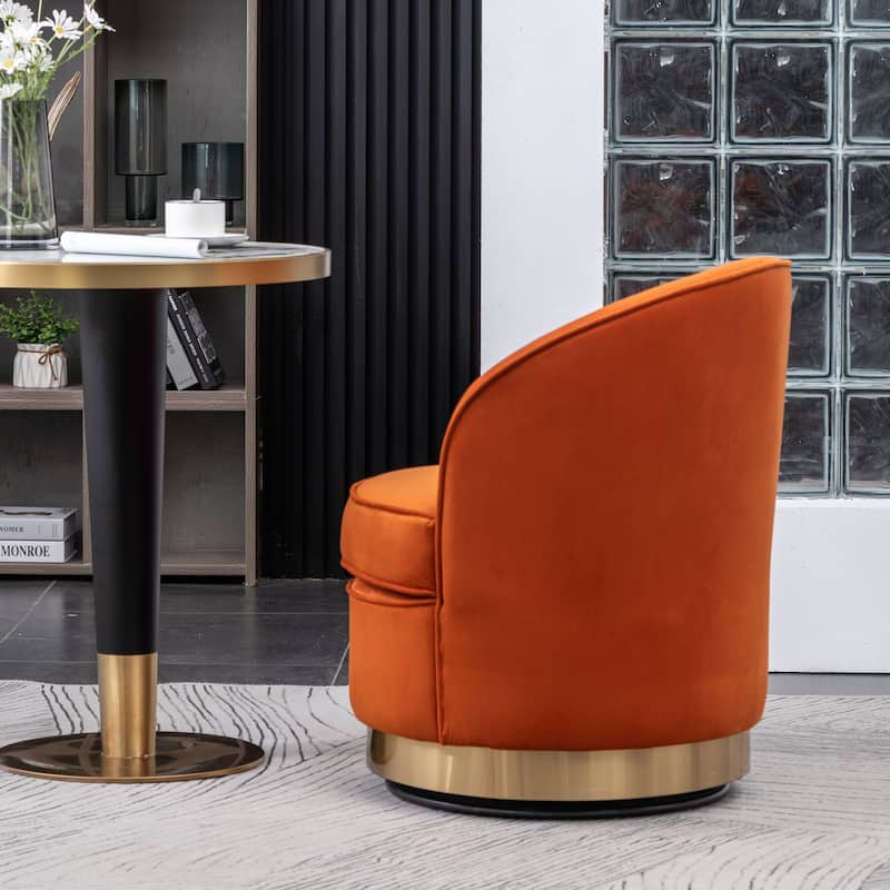 Orange Modern 22" Upholstered Velvet Accent Chair with Round Swivel Metal Base for Living Room