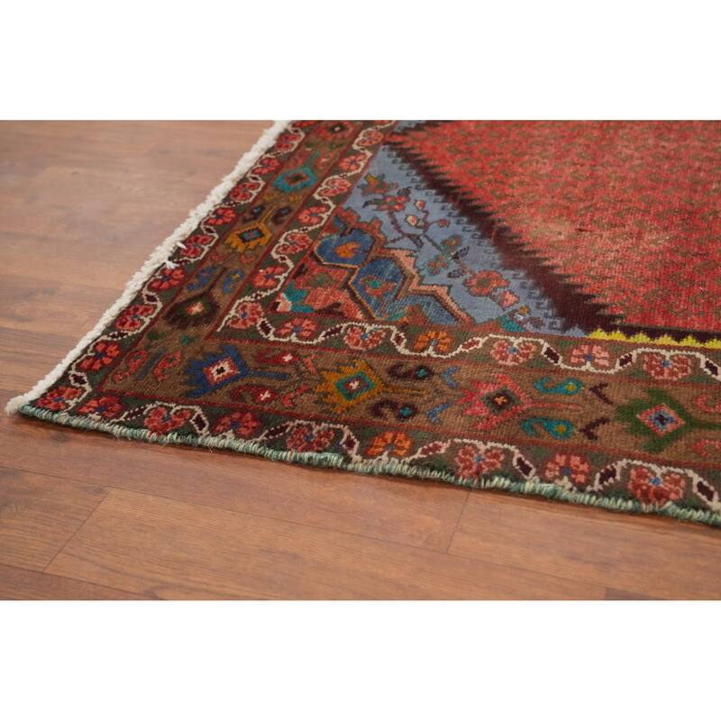 Hand Knotted Oriental 100% Wool Carpet Traditional Geometric Oranges & Rust Botemir Runner Rug - 10' 3'' X 3' 9''