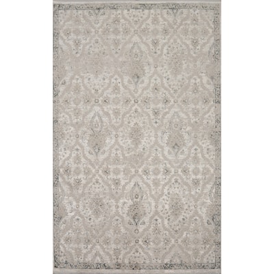 Machine Made Oriental Polyester Carpet Traditional All-Over Beige & Ivories Agra Area Rug - 7' 5'' X 5' 2''