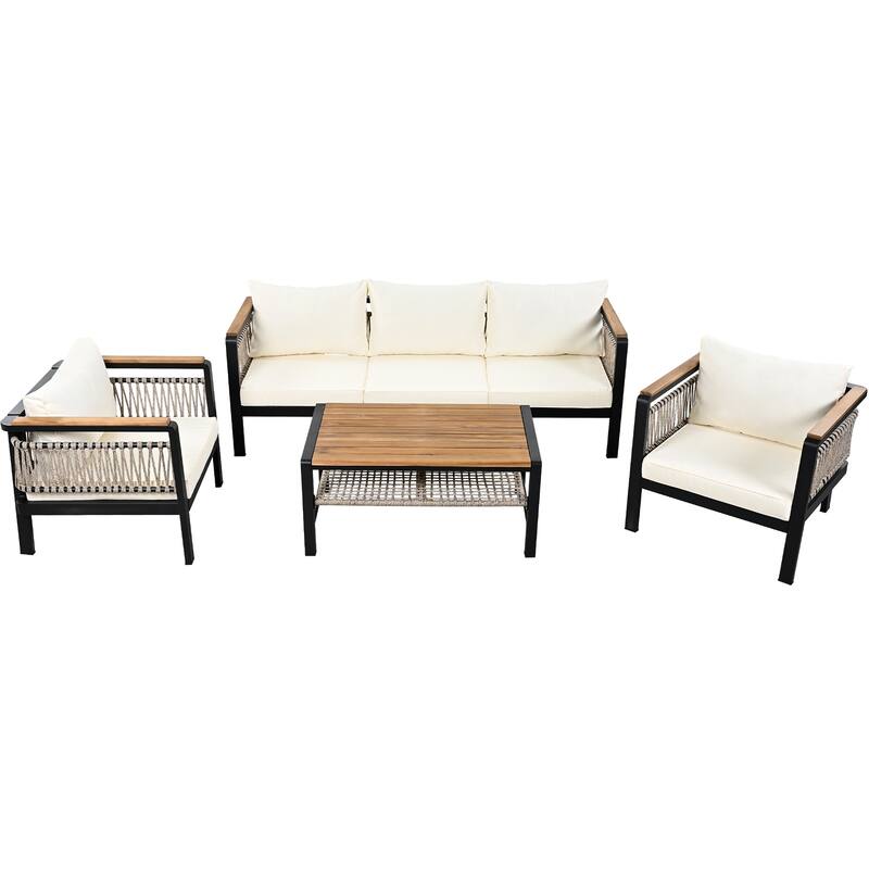 4-Piece Outdoor Conversation Sofa Set with Acacia Wood Coffee Table by Leisure Zone