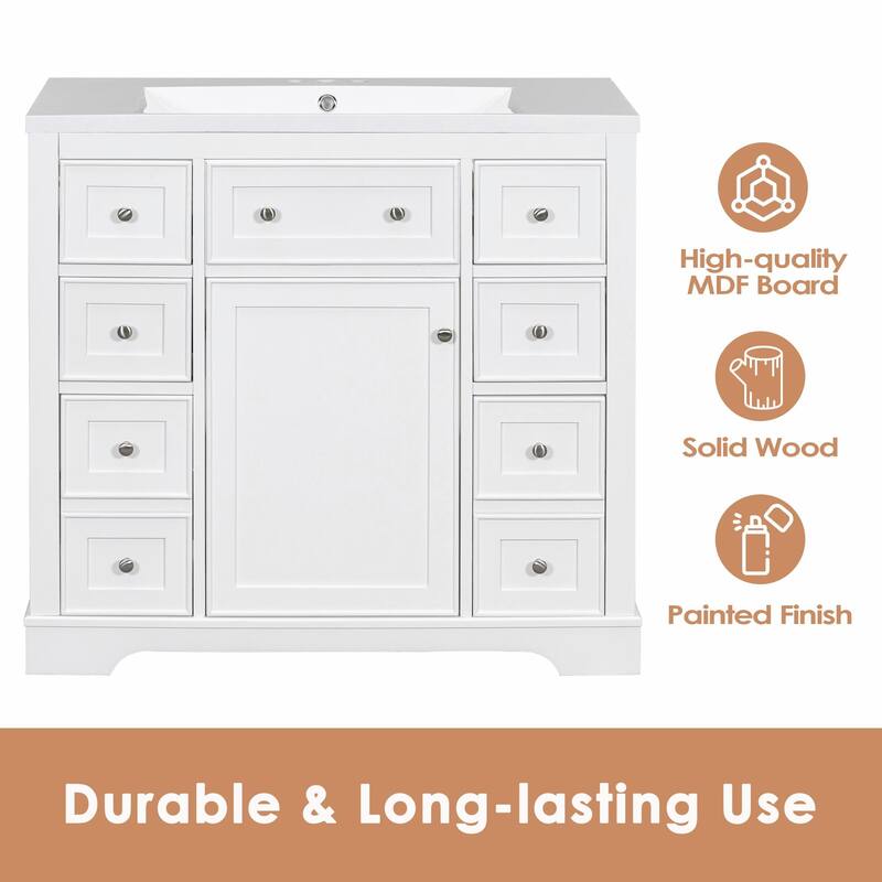 36" Bathroom Vanity with Sink Combo: Cabinet, Six Drawers