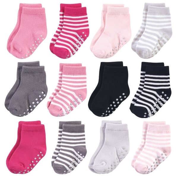 slide 1 of 1, Touched by Nature Toddler Girl Organic Cotton Socks with Non-Skid Gripper for Fall Resistance, Pink 4-6X - Pink