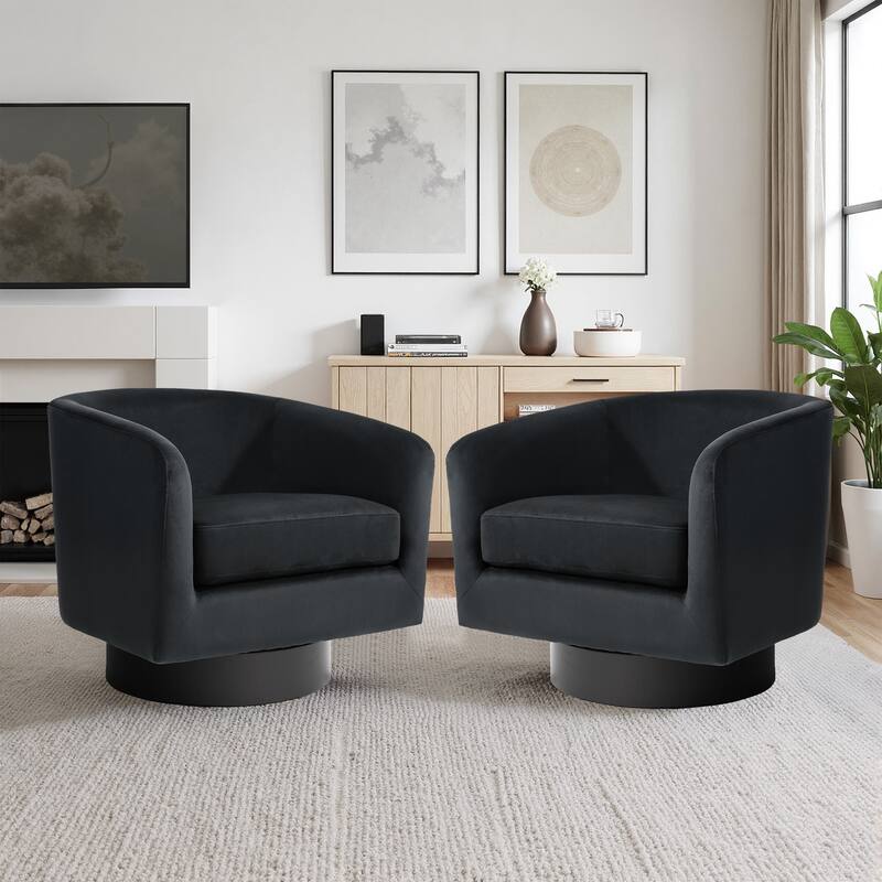 UIXE Set of 2 Swivel Barrel Accent Chair Velvet Armchair For Living Room - Oversized - Black-Oversized