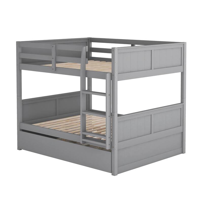 Full Over Full Bunk Bed with Twin Trundle, Convertible to 2 Platform Beds, Gray/White/Walnut/Espresso