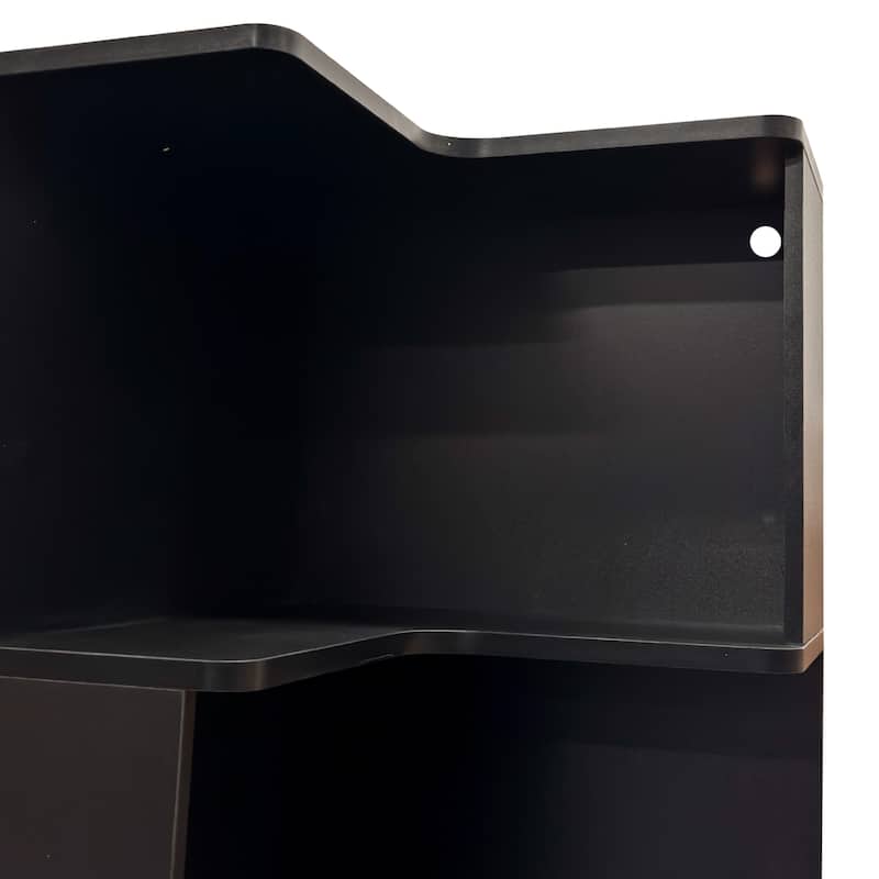 5-Tier Corner Bookshelf with Baffle & LED Lights, L-Shaped Freestanding Display Shelf for Home Office