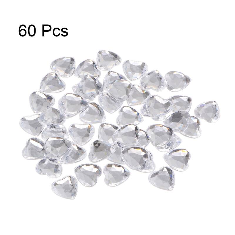 60 Pcs Acrylic Heart Rhinestone 15mm Flat Back Plastic Gems
