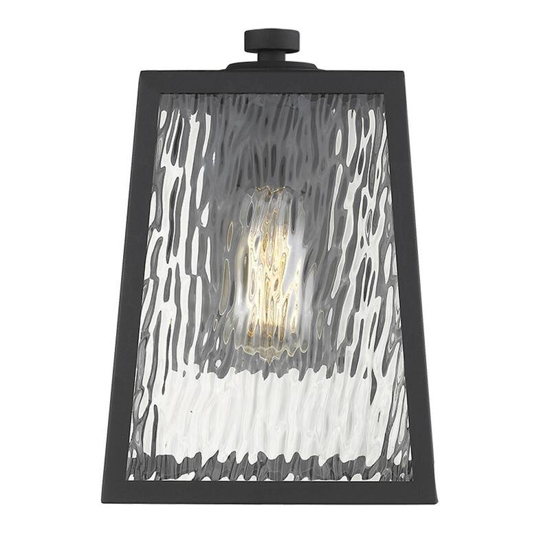1-Light Matte Black Wall Light with Seeded Glass Panels for Outdoors - 10.50” x 8.50” x 12.50”