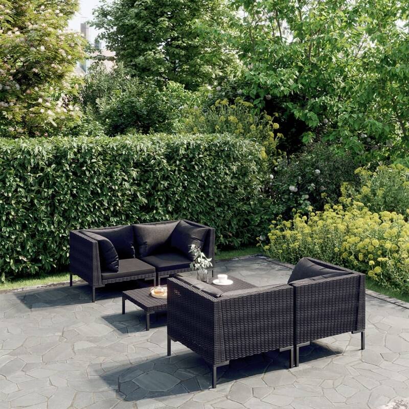 vidaXL Patio Lounge Set Outdoor Sectional Sofa Set Table Poly Rattan Dark Grey - 27.6" x 27.6" x 24" - Grey 4 x Seat cushion