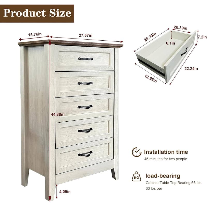 Vintage 5 Drawer Dresser Storage Organizer for Closet Living Room