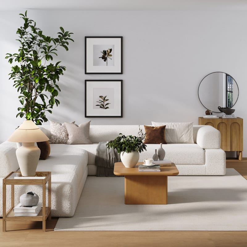 Rein Organic Modern Coffee Table, Rustic Wood Square Coffee Table with Rounded Edge