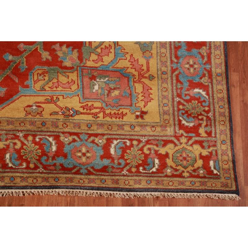 Heriz Serapi Indian Area Rug Hand-Knotted Wool Carpet - 9'0"x 11'10"
