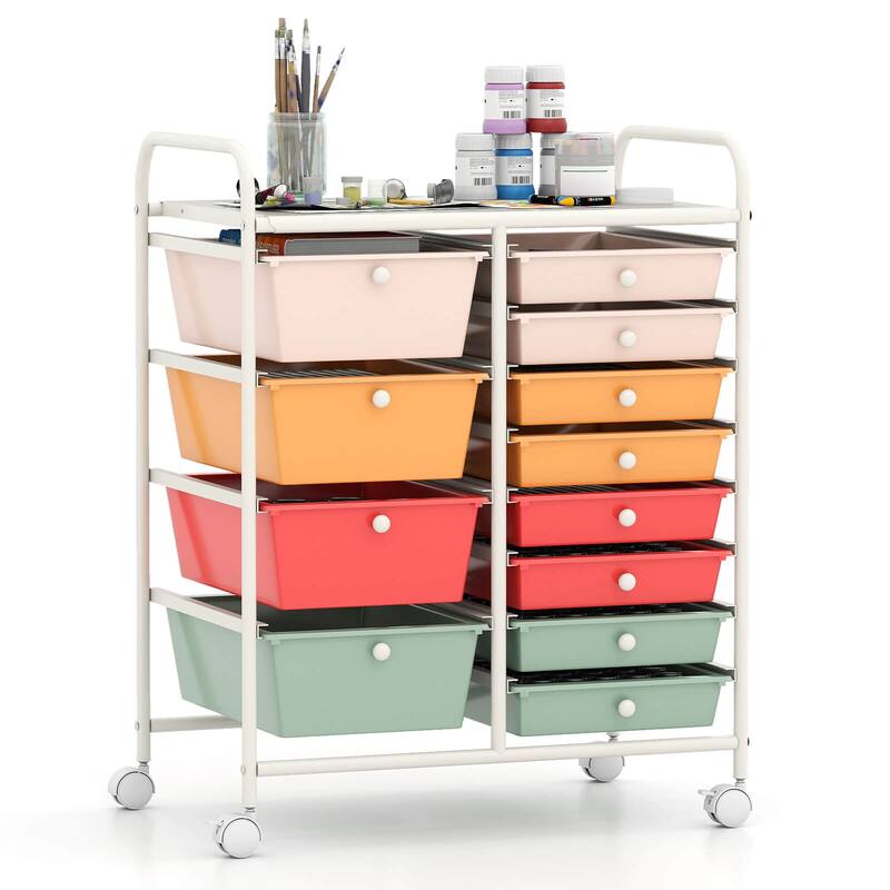 Costway 15 Drawer Rolling Storage Cart Tools Scrapbook Paper Office - See Details