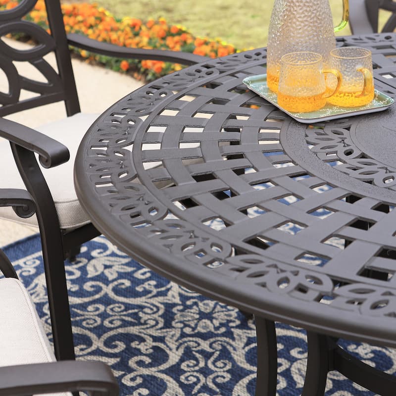 MAISON ARTS 7-Piece Cast Aluminum Patio Dining Set with Round Dining Table & 6 Dining Chairs