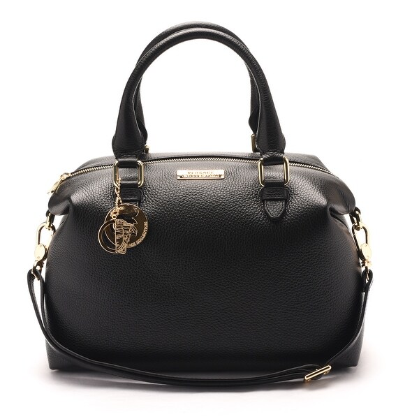 Versace Collections Women Pebbled Leather Top Handle Shoulder Handbag Satchel Black - M