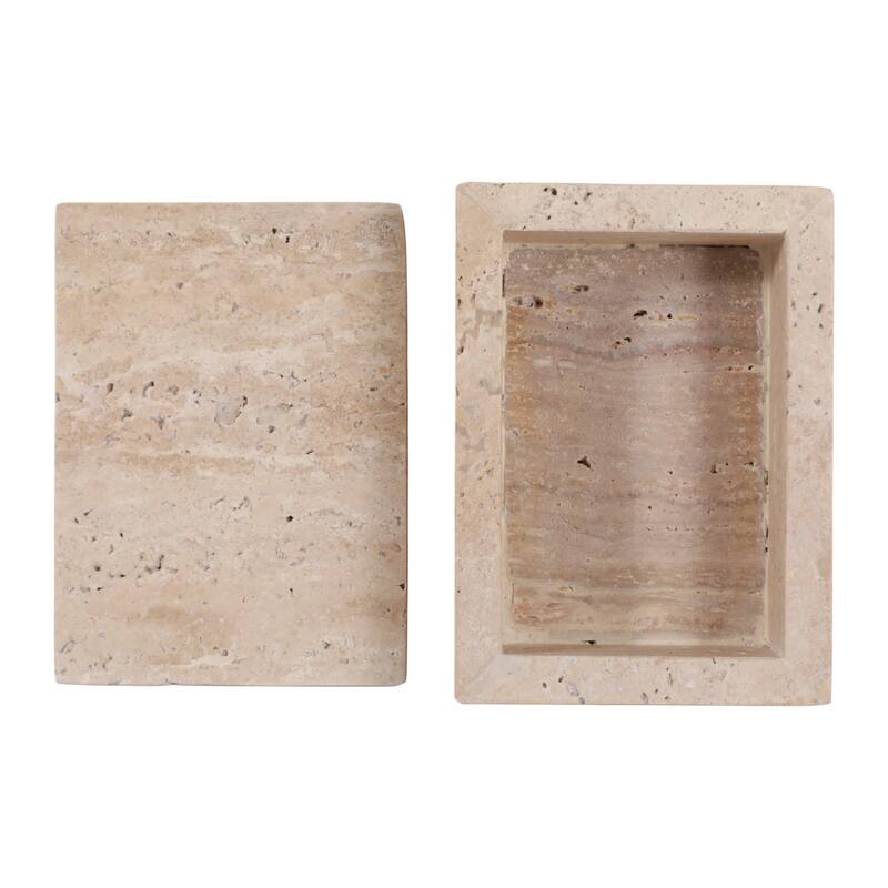 Travertine Decorative Box with Lid - Tan