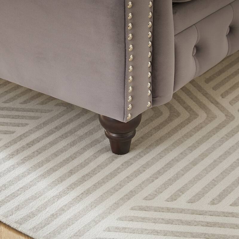 Velvet Chesterfield 3 Seater Sofa, Oversized Button Tufted Upholstered Sofa, Deep Seat Sofa with Rolled Arms & Nailhead Trim