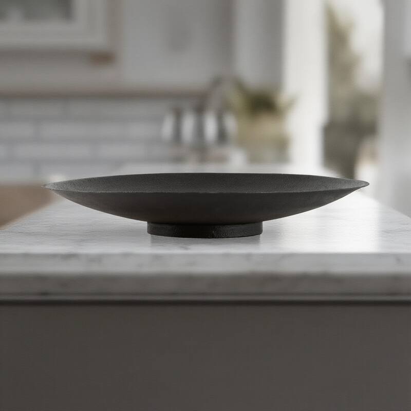 20 Inch Modern Display Bowl, Antiqued Metal Design, Warm Dark Brown Finish