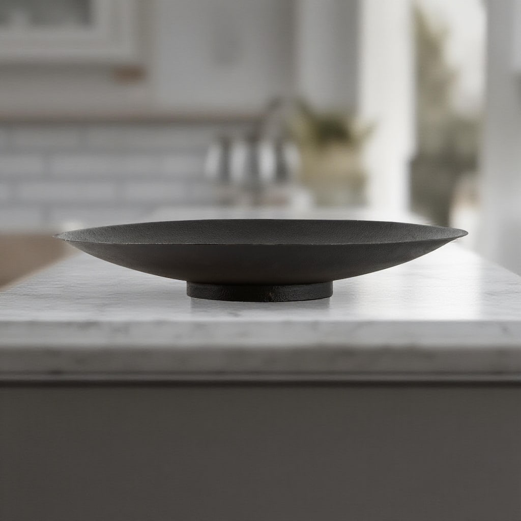 20 Inch Modern Display Bowl, Antiqued Metal Design, Warm Dark Brown Finish