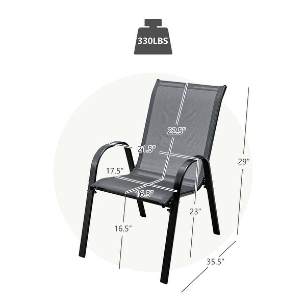 Set Of 4 Stackable Patio Dining Chairs – Outdoor Garden Armchairs With Armrests