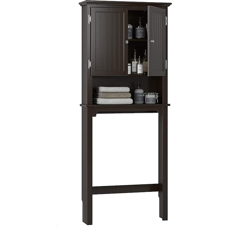UTEX Bathroom Storage Over The Toilet, Bathroom Cabinet Organizer with Adjustable Shelves and Double Doors - Espresso