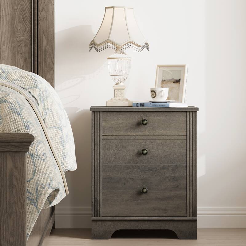 Bedroom Nightstand with Charging Station, Bedside Table with 2 Drawers