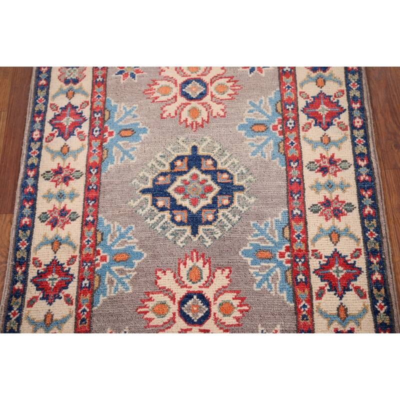 Geometric Kazak Foyer Rug Hand-Knotted Wool Carpet - 2'0" x 2'9"