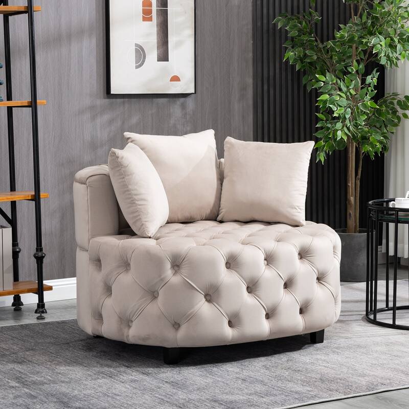 Oversized Barrel Accent Chair with 3 Pillows, Velvet Tufted Upholstered Round Club Chair, Ergonomic Reading Sofa Chair