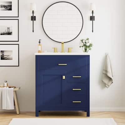 30 in. W x 18 in. D x 34 in. H Single Sink Freestanding Bath Vanity with White Ceramic Top