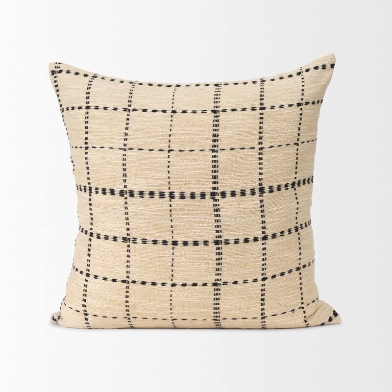 Jaela Beige and Black Striped Checkered Decorative Lumbar Pillow Cover