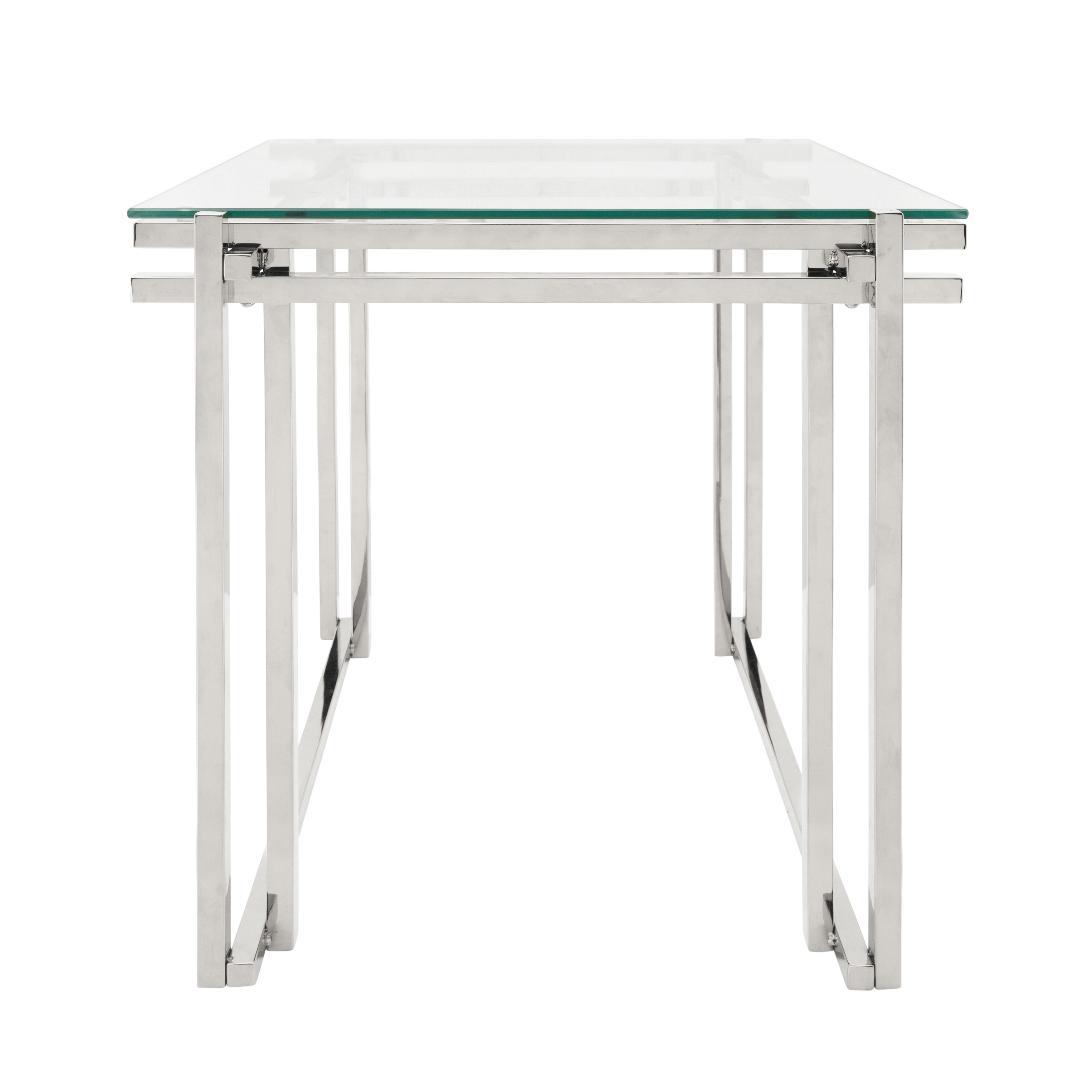 24"H Metal Side Accent Table, Silver with Glass Top and Stainless Steel Frame for Modern Display in Your Living
